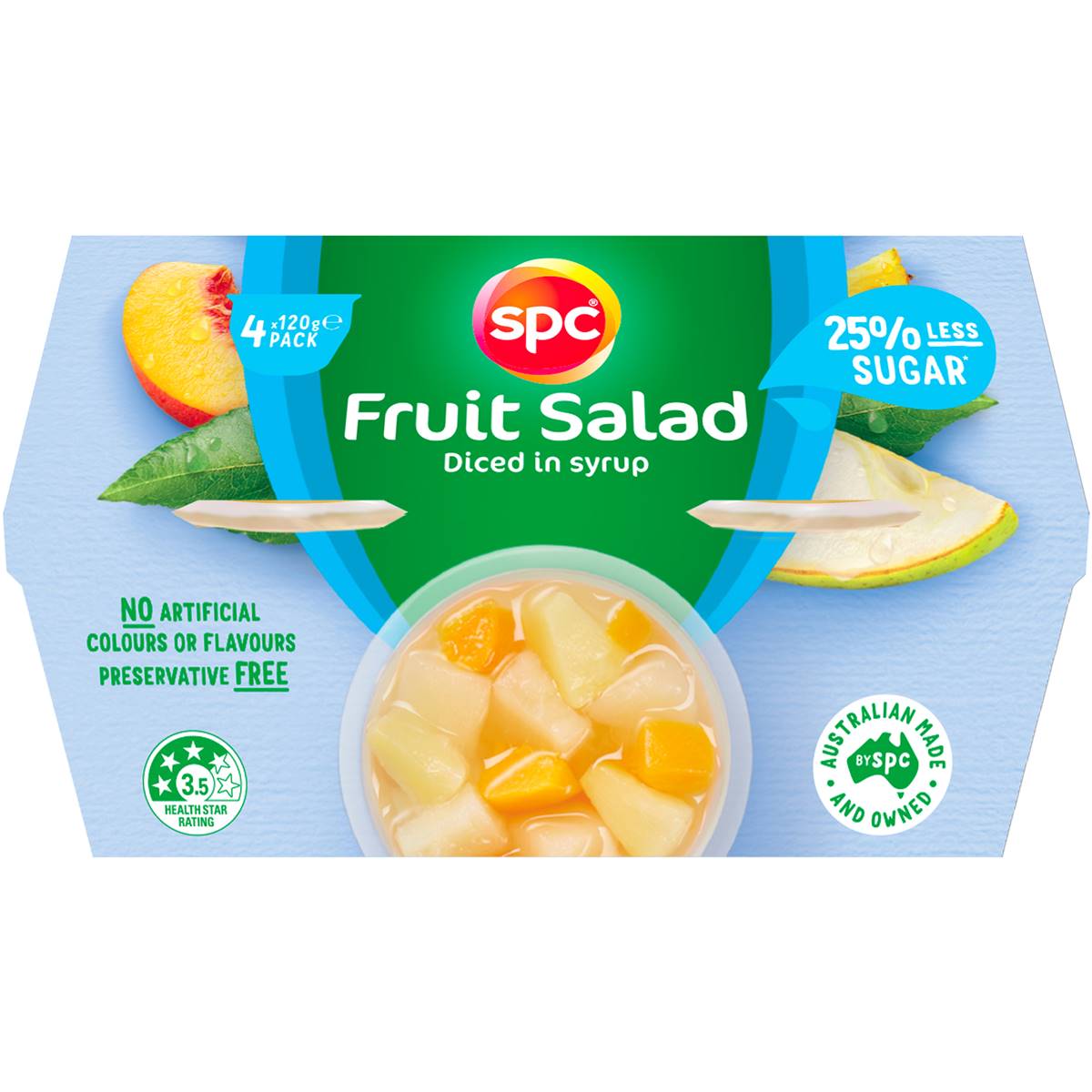 Spc Less Sugar Diced Fruit Salad In Juice Fruit Cups 4x120g