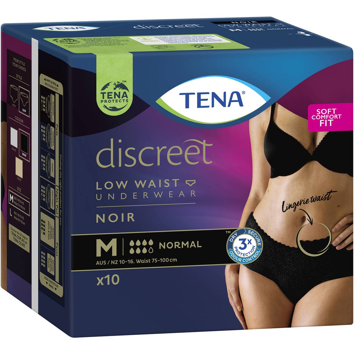 Tena Discreet Underwear Black Pants Medium 10 Pack