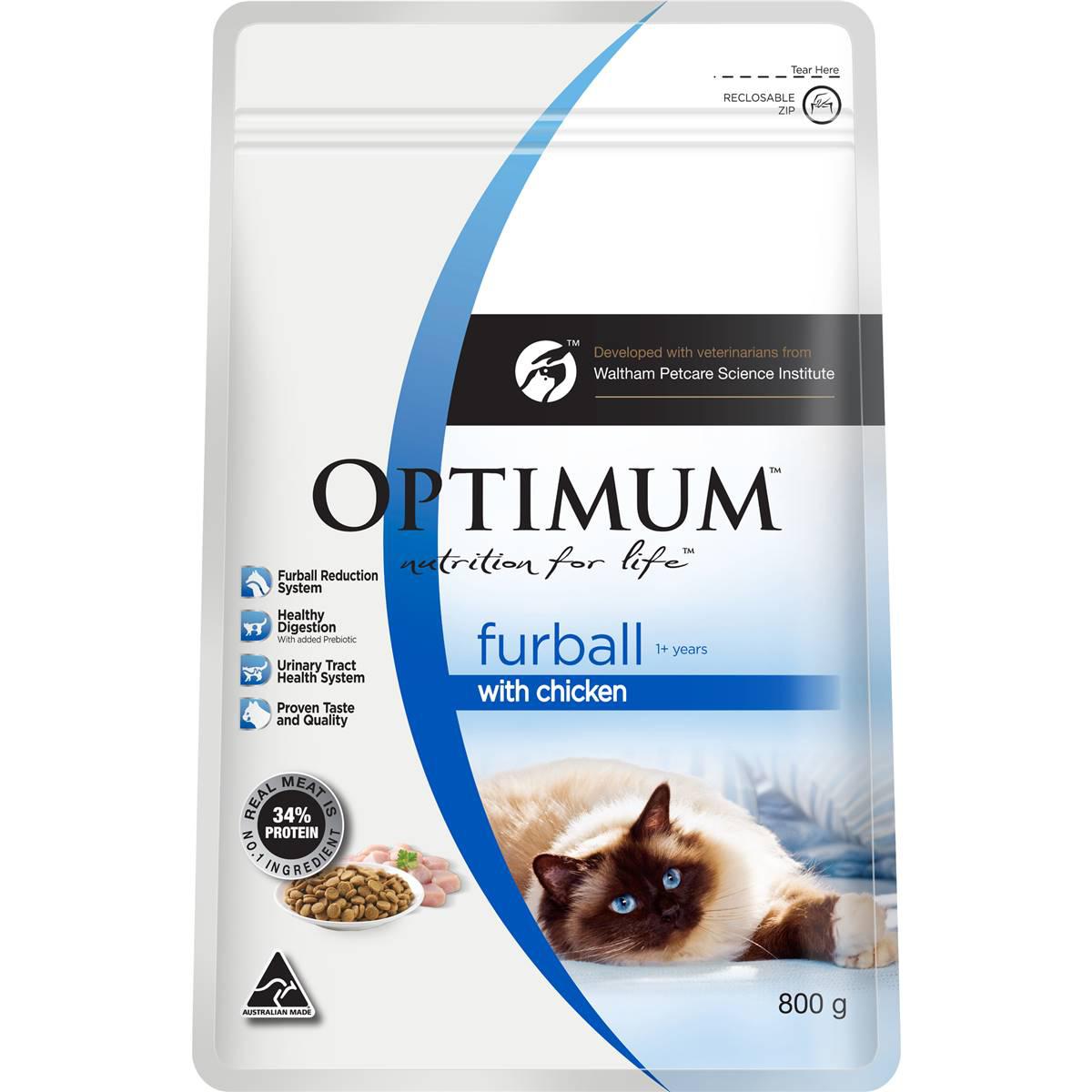 Optimum Furball With Chicken 1+ Years Dry Cat Food 800g