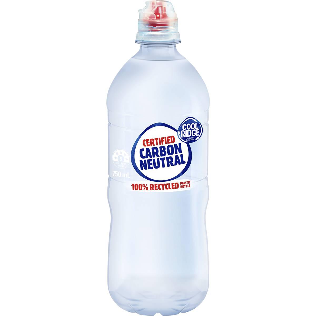 Cool Ridge Still Spring Water Bottle With Cap Australian 100% Recycled 750ml