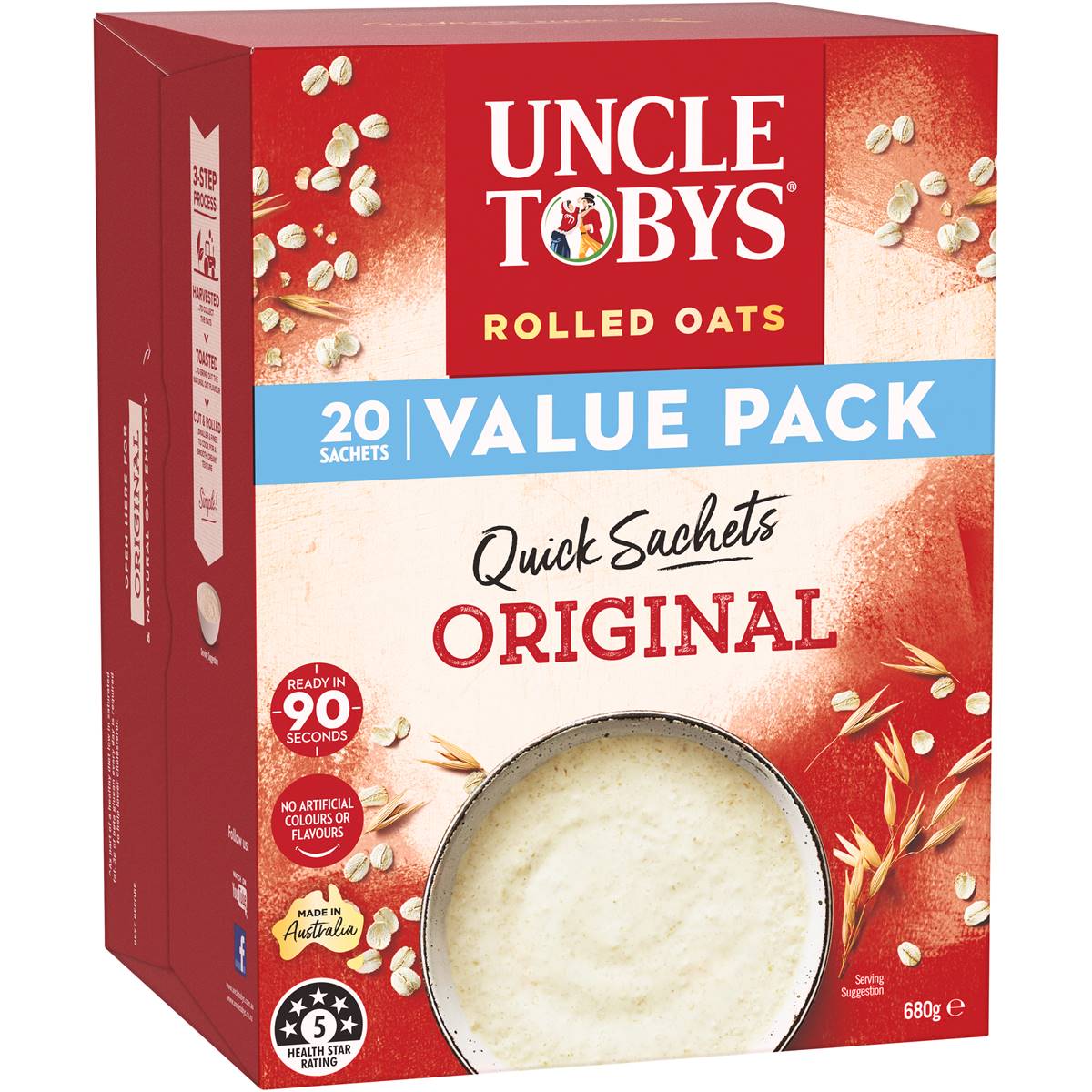 Uncle Tobys Oats Quick Sachets Family Pack Original Porridge 10x34g