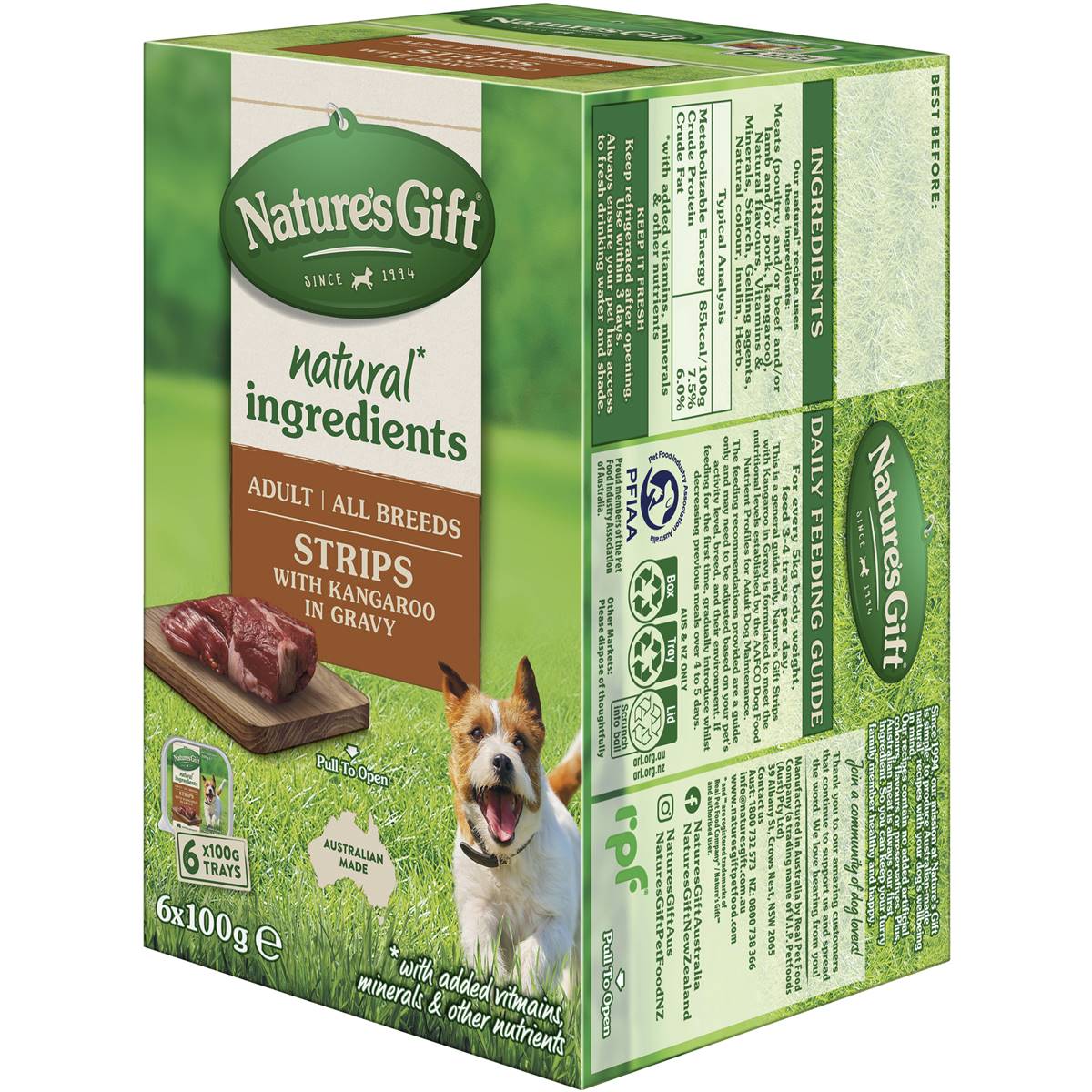 Nature's Gift Adult Wet Dog Food Strips With Kangaroo & Gravy 6x100g
