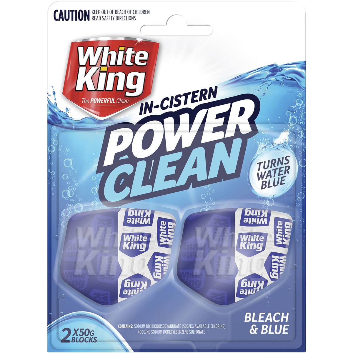 White King Power Clean In Cistern Bleach & Blue 2x50g