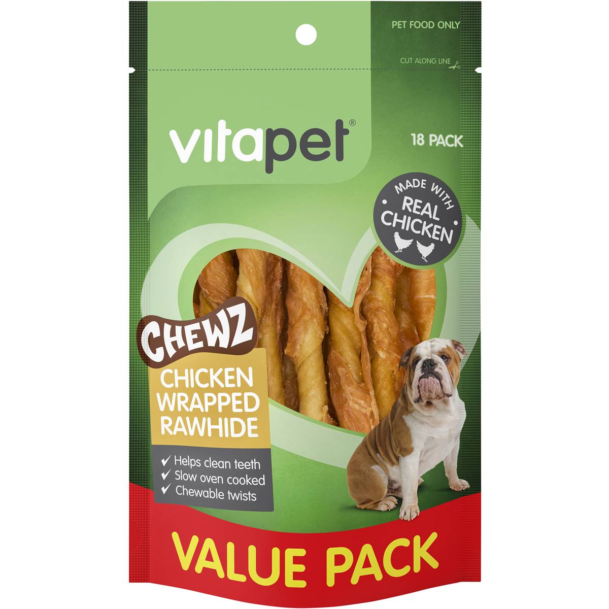 Vitapet Chewz Chicken Wrapped Rawhide Dog Food 18 Pack