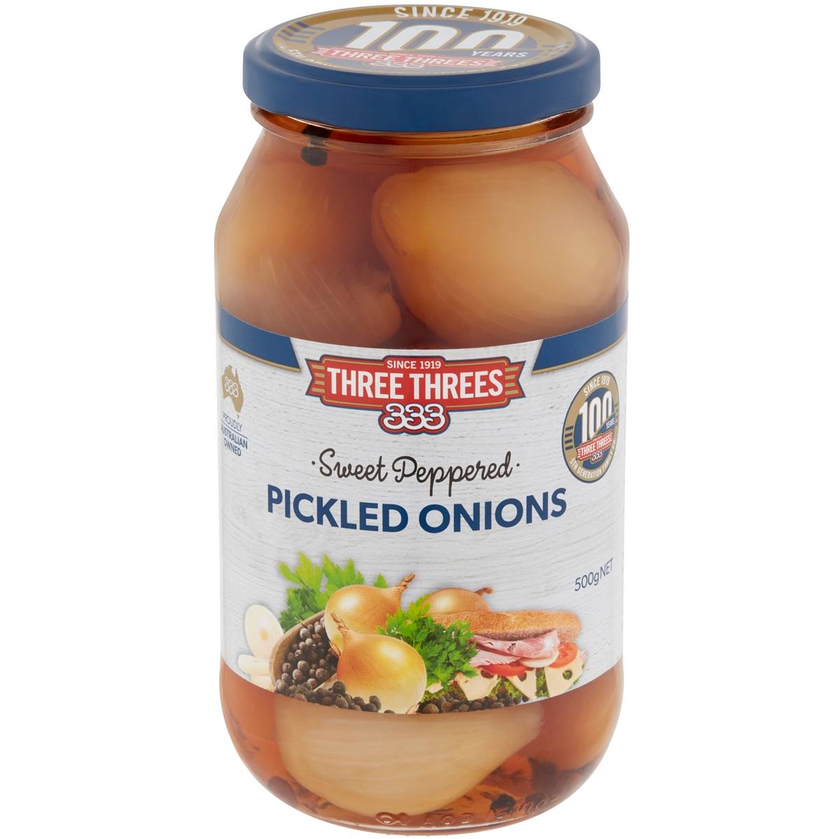 Three Threes Peppered Pickled Onions 500g