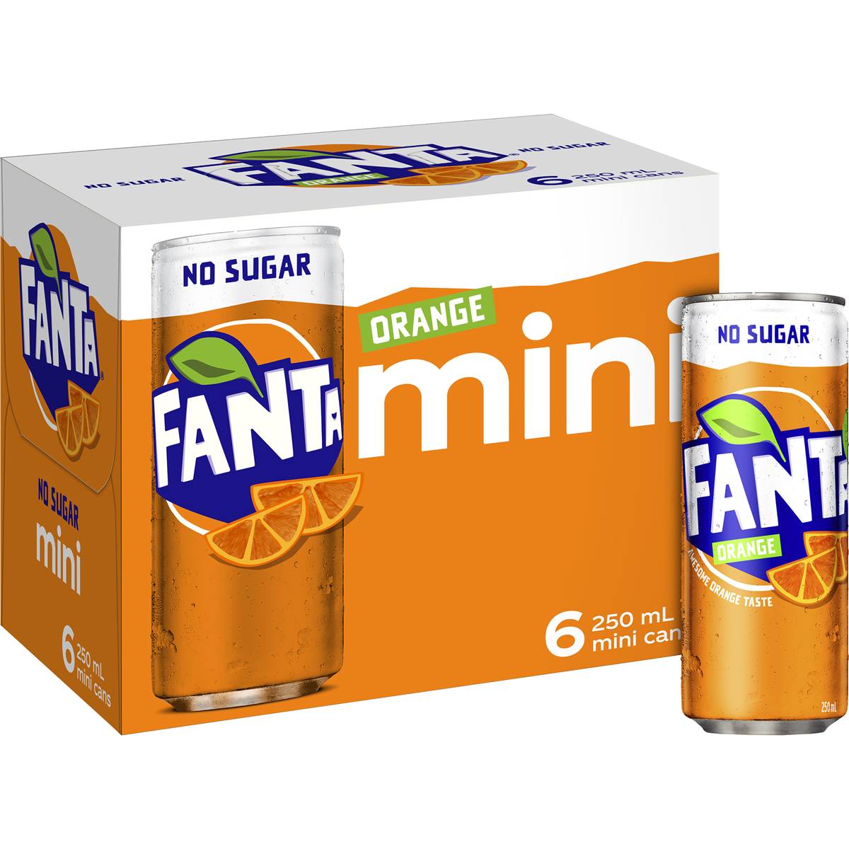 Fanta Orange Zero Sugar Soft Drink Mini Cans 6x250ml