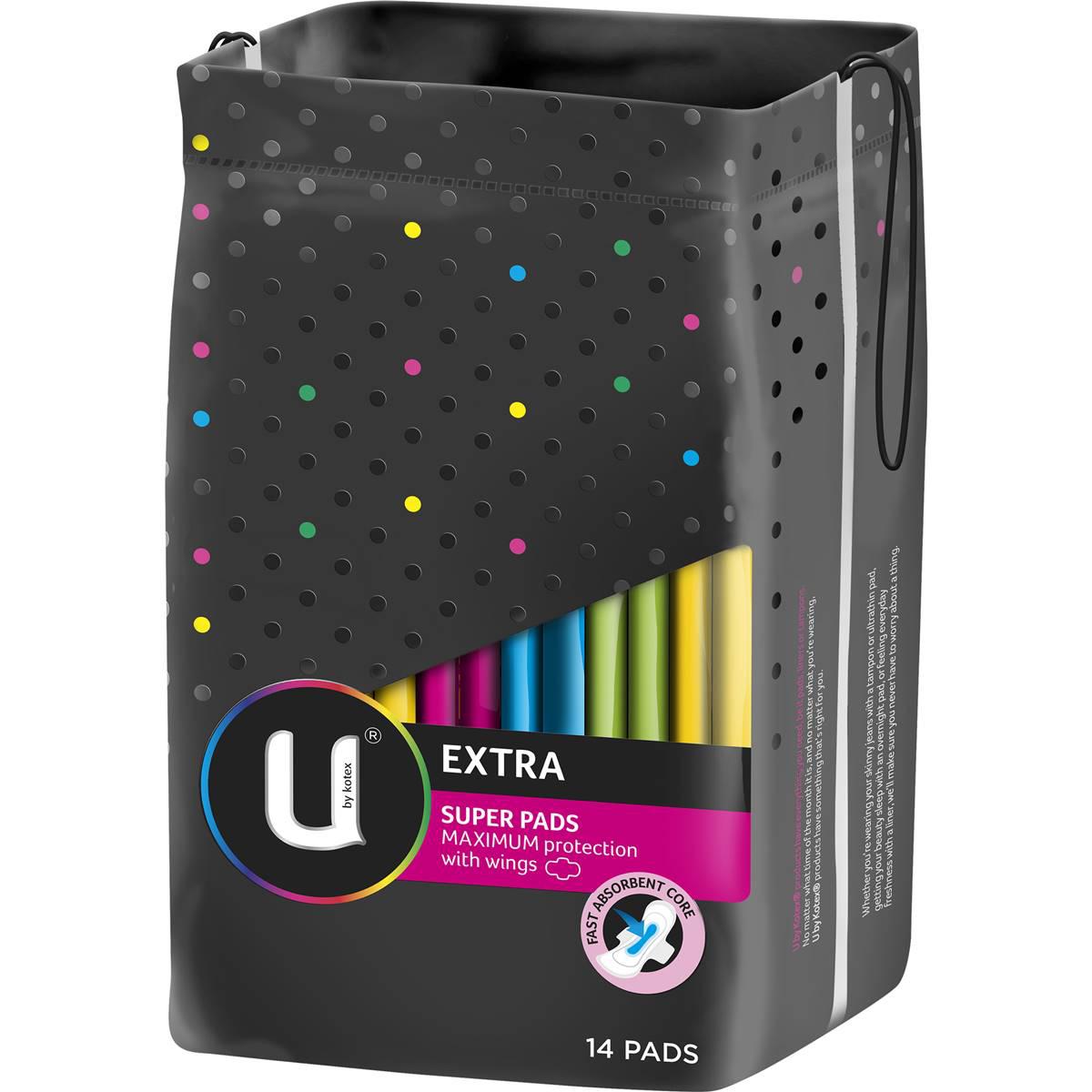 U By Kotex Extra Pads Super With Wings 14 Pack
