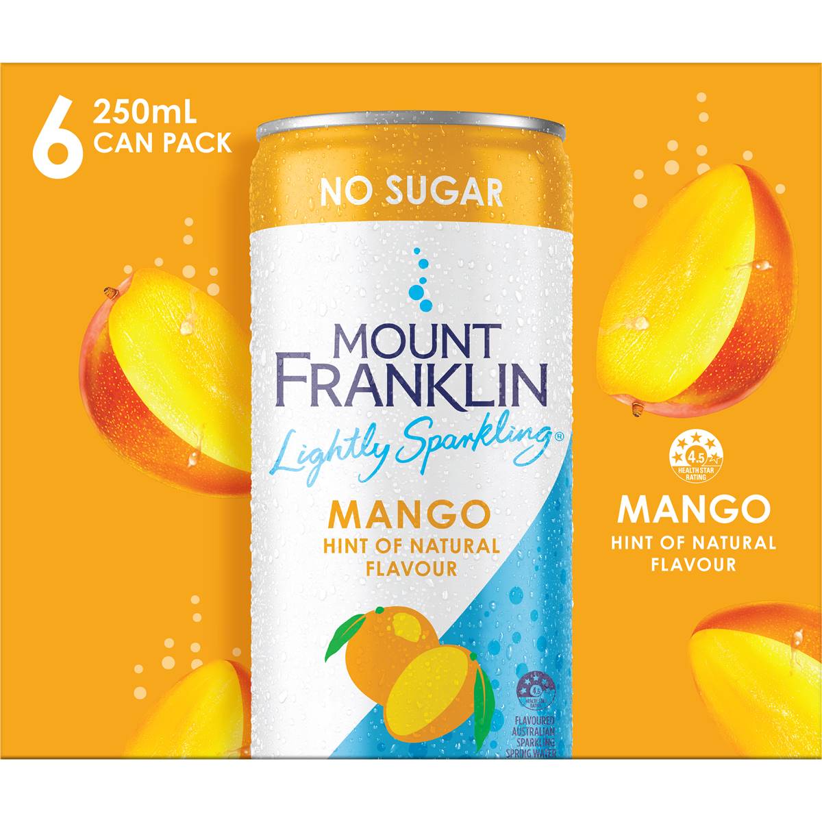 Mount Franklin Lightly Sparkling Water Mango Flavour Cans 6x250ml