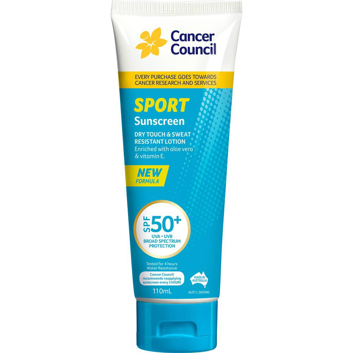 Cancer Council Sport Sunscreen Spf50+ Dry Touch & Sweat Resistant 110ml