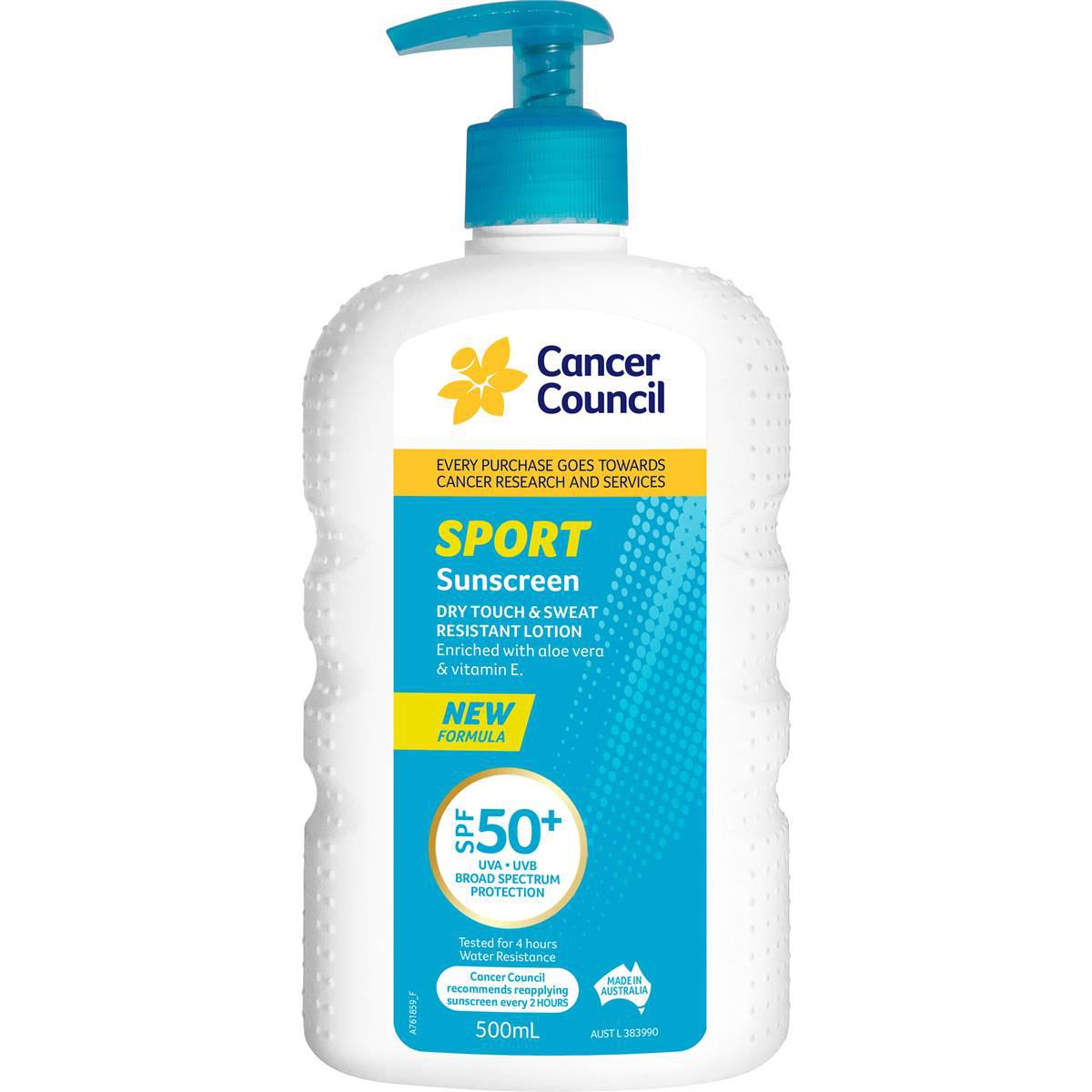 Cancer Council Sport Sunscreen Spf50+ Dry Touch & Sweat Resistant 500ml
