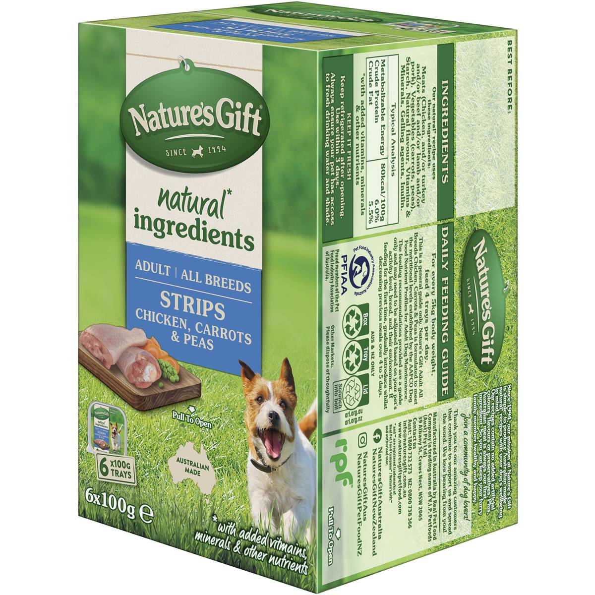 Nature's Gift Adult Wet Dog Food Strips Chicken Carrots & Peas 6x100g