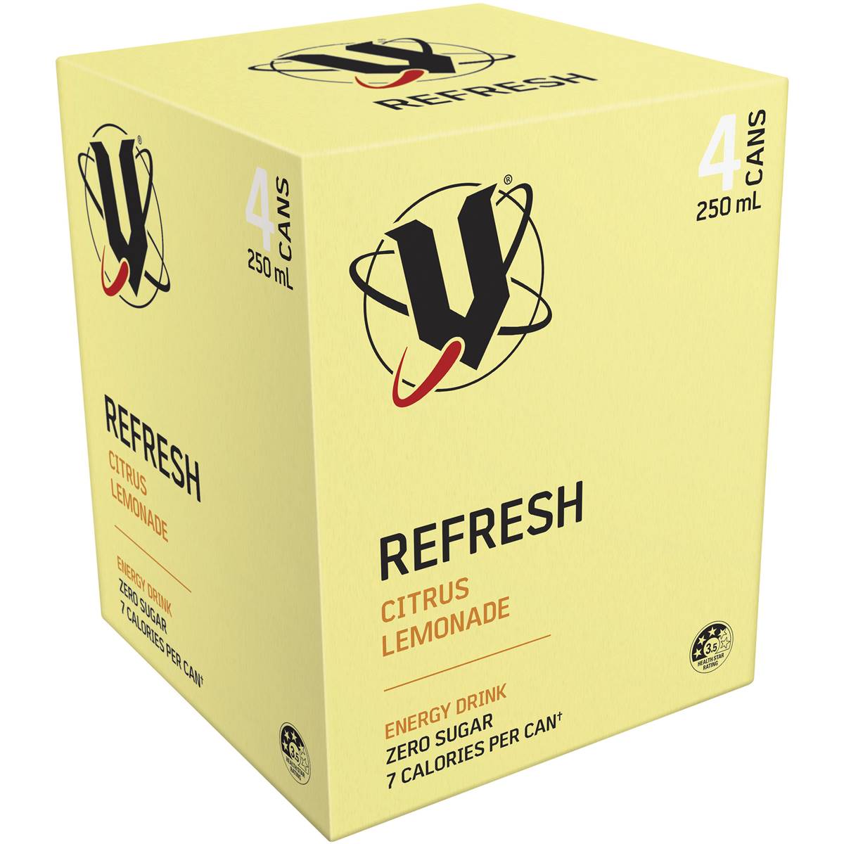 V Energy Refresh Citrus Lemonade Sugar Free Cans 4x250ml