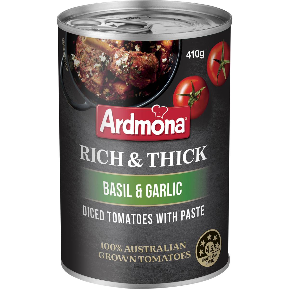 Ardmona Rich & Thick Diced Tomatoes With Paste Basil & Garlic 410g