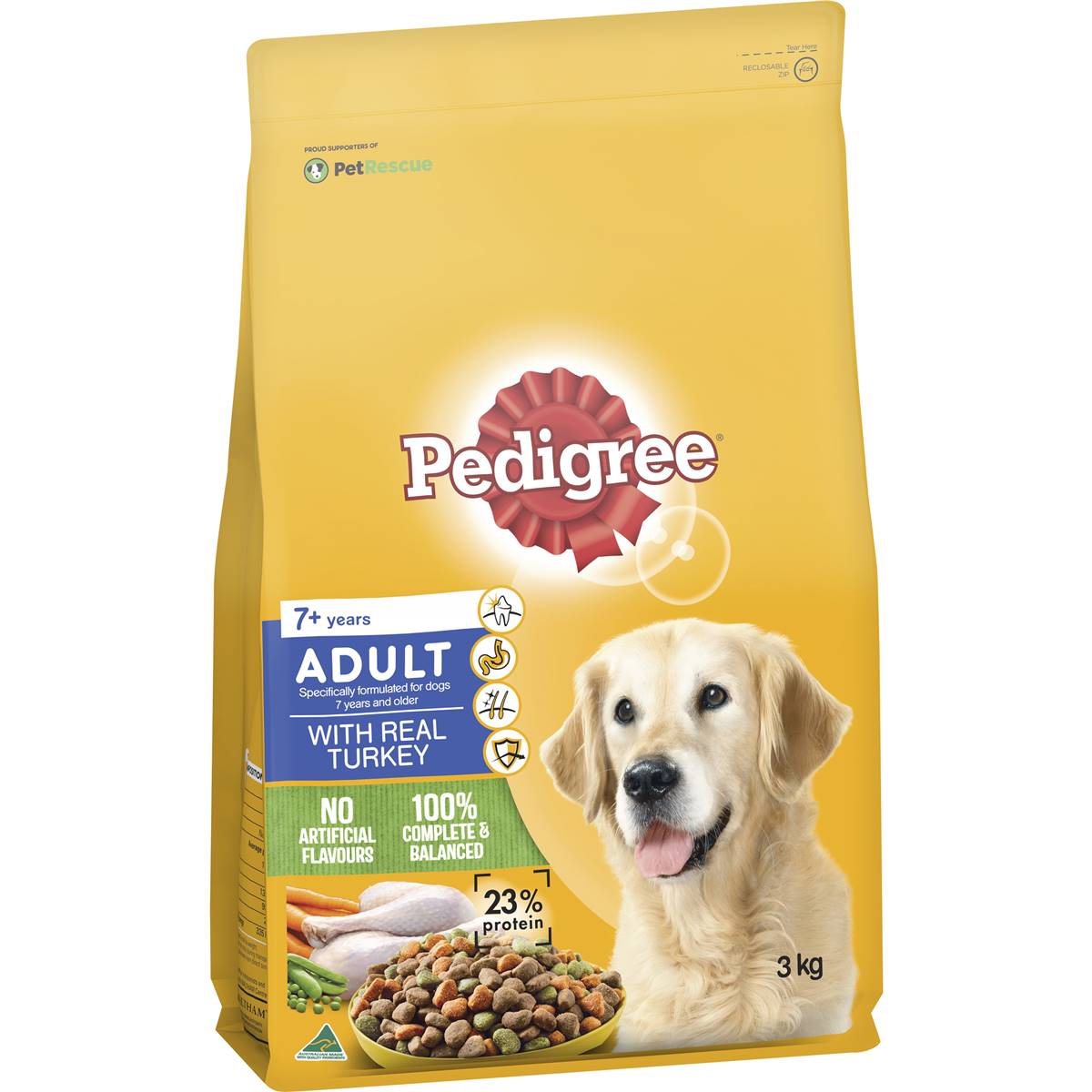 Pedigree Adult 7+ Years With Real Turkey Dry Dog Food 3kg