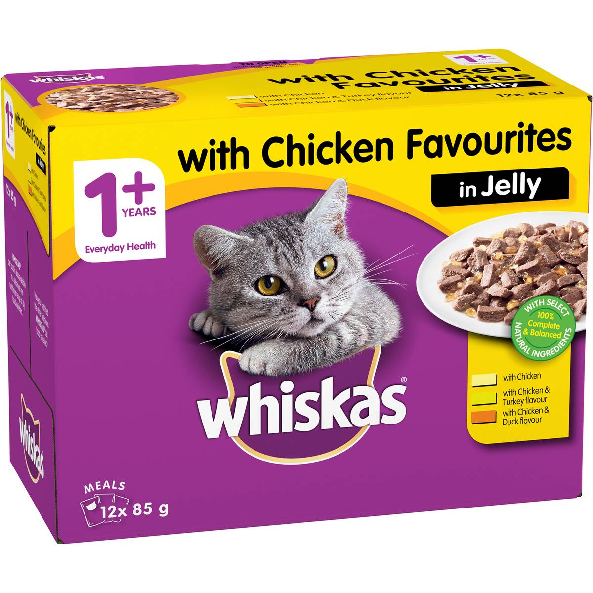 Whiskas 1+ Years Wet Cat Food Chicken In Jelly Pouch 12x85g