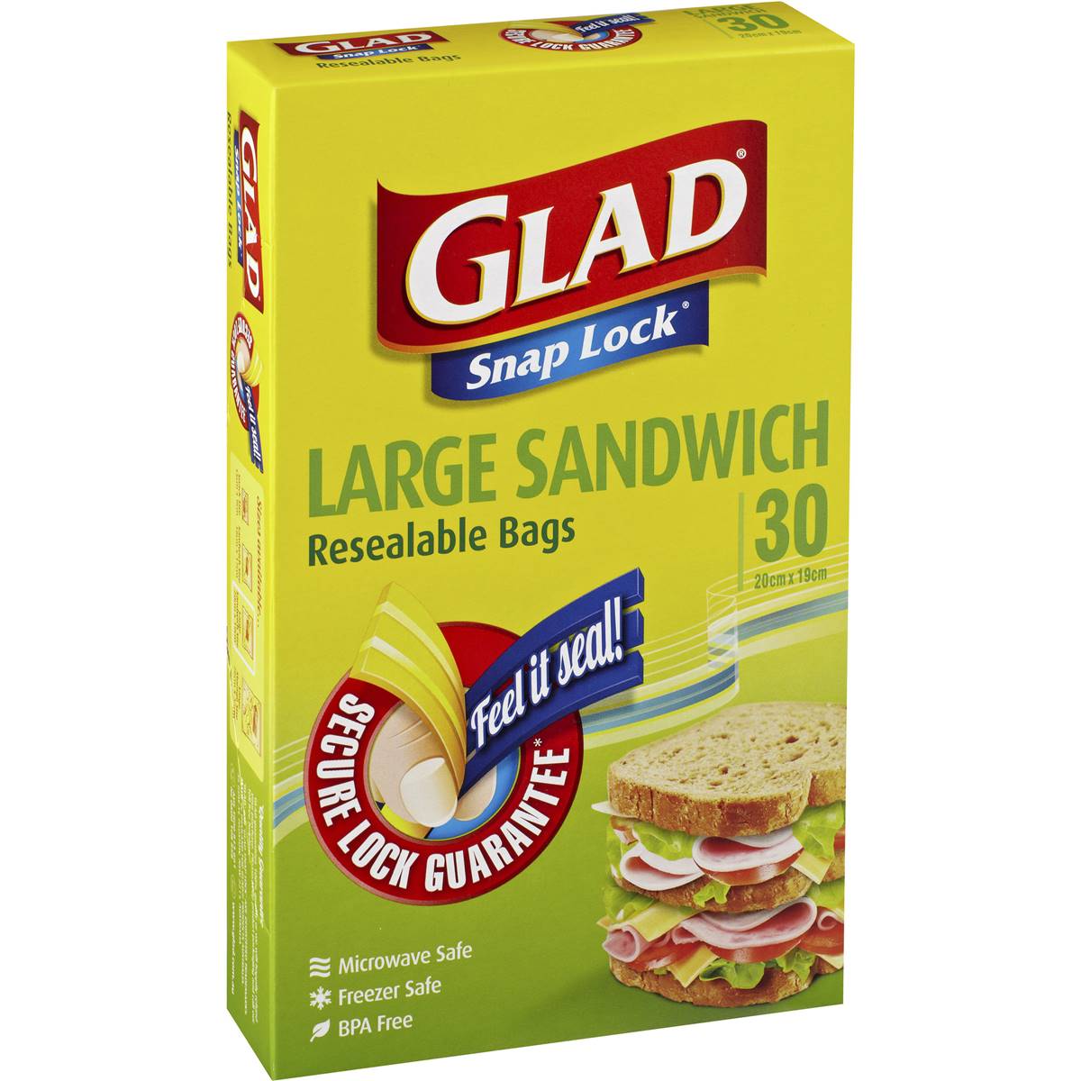 Glad Snap Lock Resealable Large Sandwich Bags 30 Pack
