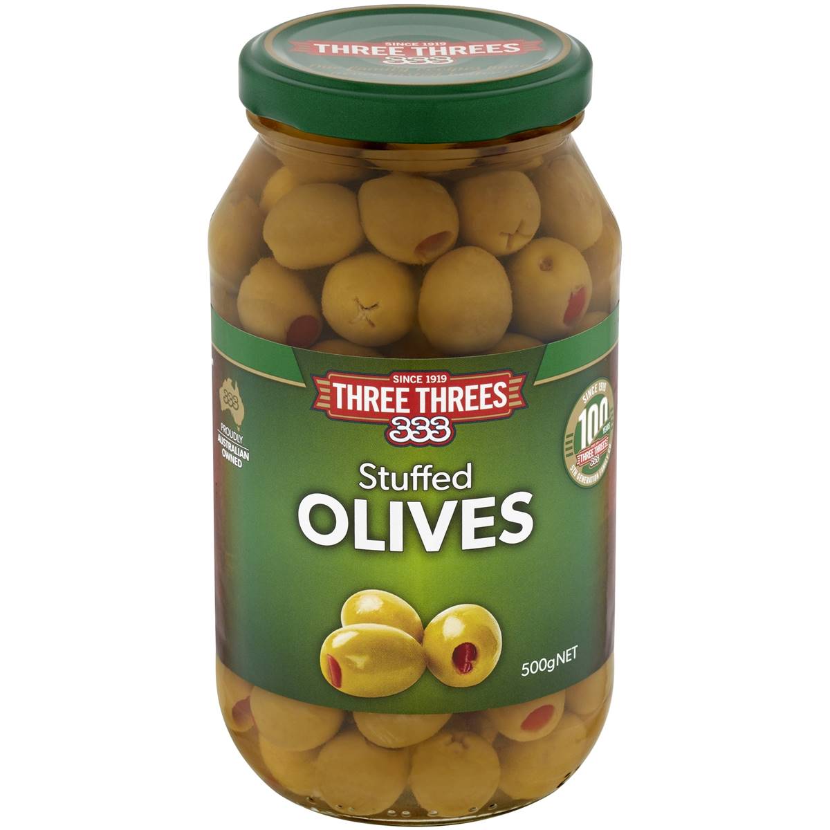 Three Threes Olives Stuffed 500g