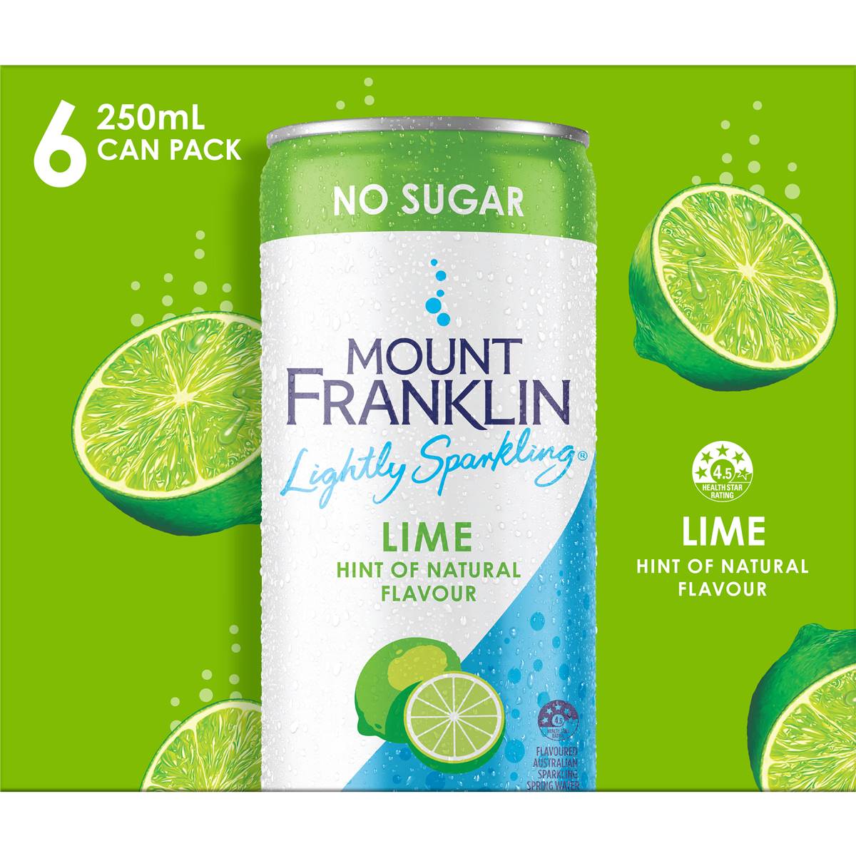 Mount Franklin Lightly Sparkling Water Lime Cans 6x250ml