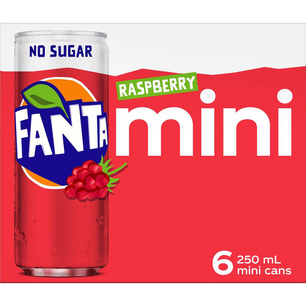 Fanta Raspberry Zero Sugar Soft Drink Mini Cans 6x250ml