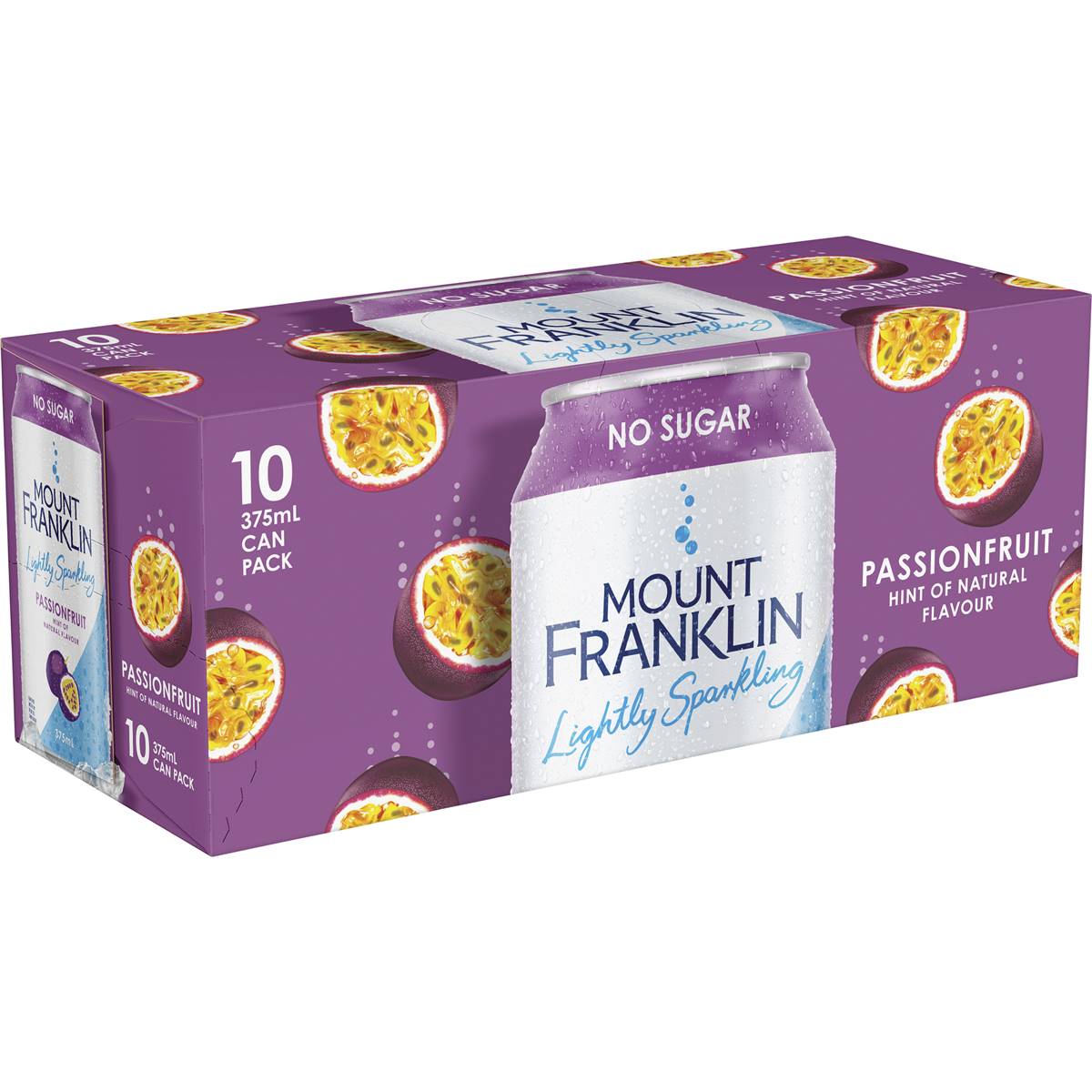 Mount Franklin Lightly Sparkling Water Pasionfruit Cans 10x375ml