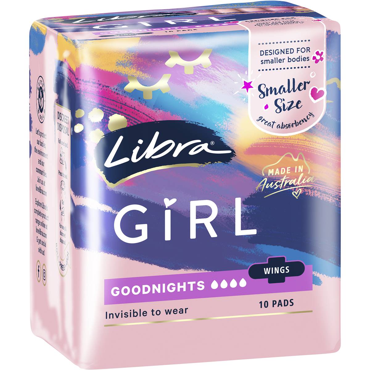Libra Girl Good Night Pads With Wings 10 Pack