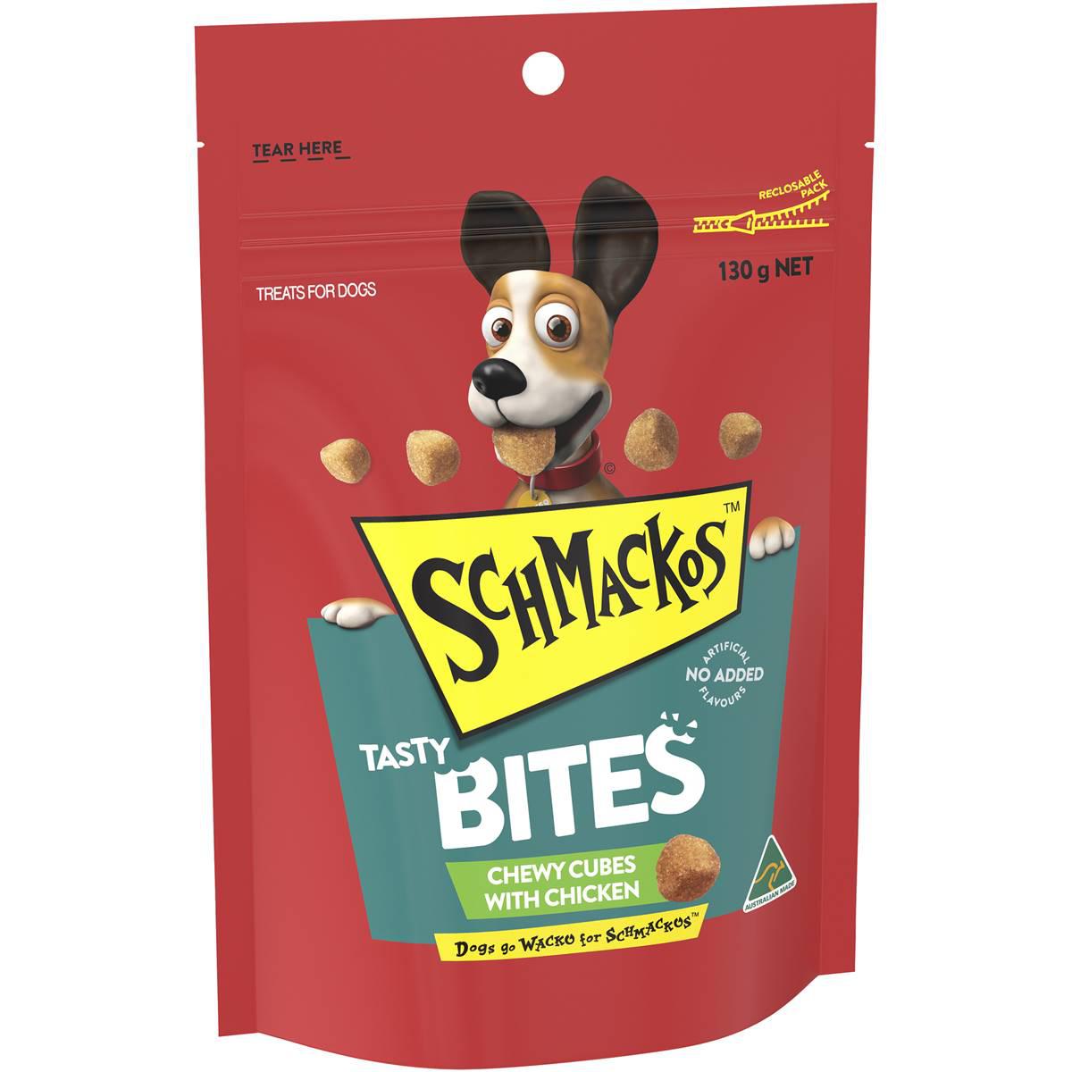 Schmackos Tasty Bites Chewy Cubes With Chicken Dog Treats 130g