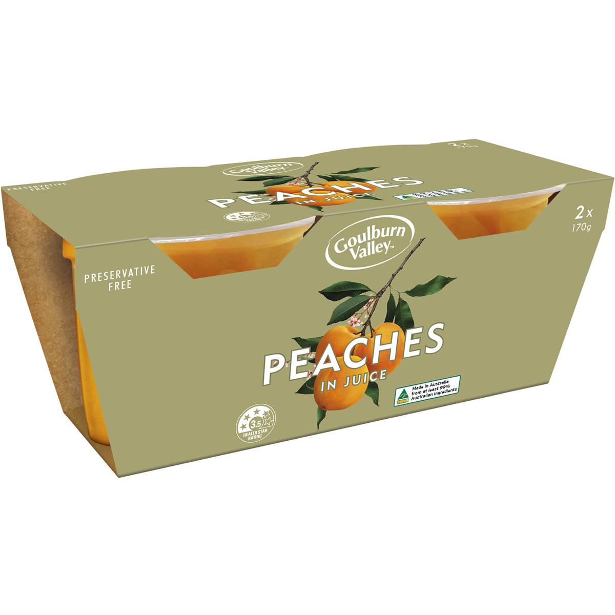 Goulburn Valley Peaches In Juice Fruit Cups 2x170g