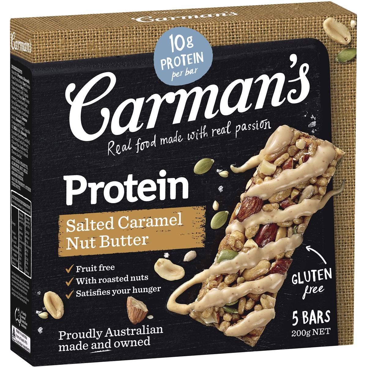 Carman's Gourmet Protein Bars Salted Caramel Bars 5x40g