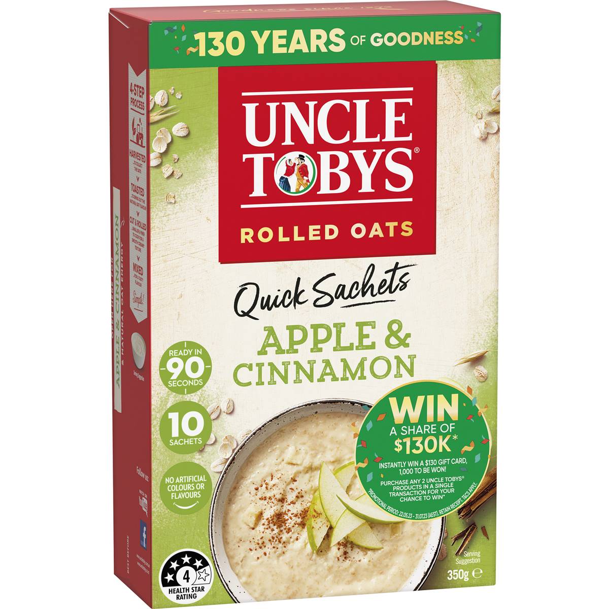 Uncle Tobys Oats Quick Sachets Apple & Cinnamon Porridge 10x35g