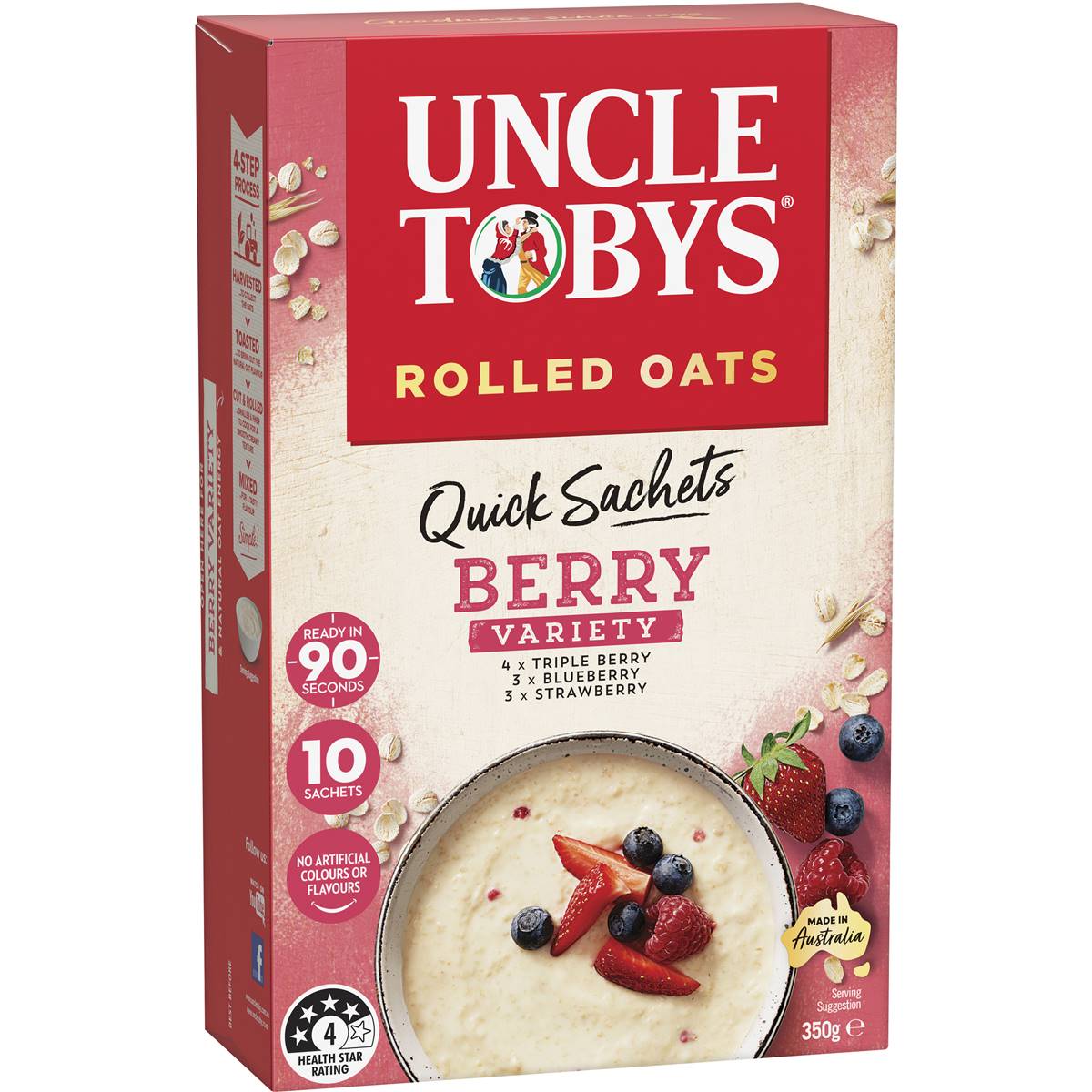 Uncle Tobys Oats Quick Sachets Berry Variety Porridge 10x35g