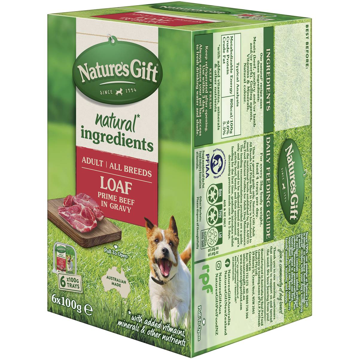 Nature's Gift Adult Wet Dog Food Loaf Prime Beef In Gravy 6x100g