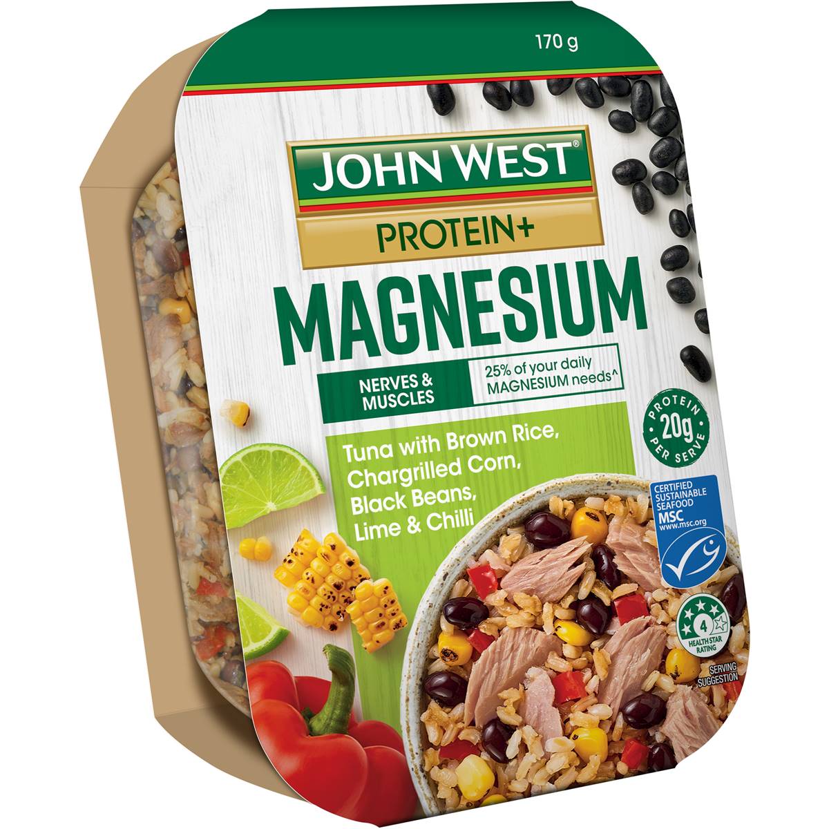 John West Protein+ Mag Tuna Bowl Brown Rice Corn Black Beans Chilli 170g