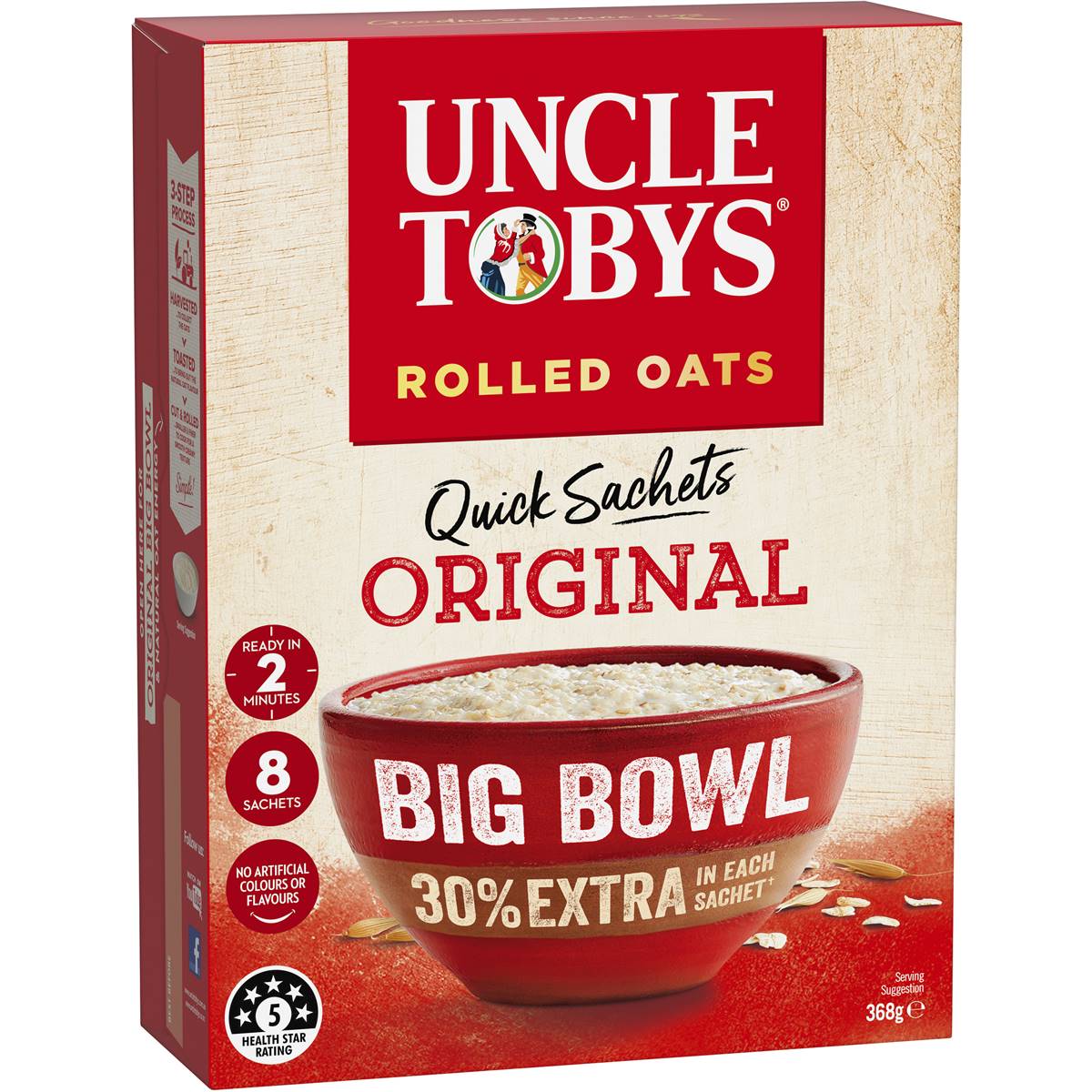 Uncle Tobys Oats Quick Sachets Big Bowl Original Porridge 8x46g