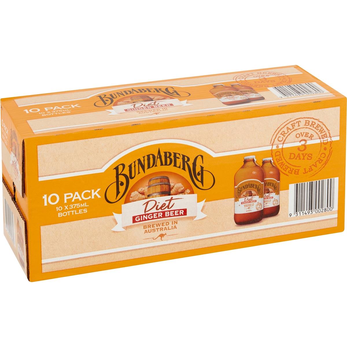 Bundaberg Diet Ginger Beer Bottles 10x375ml