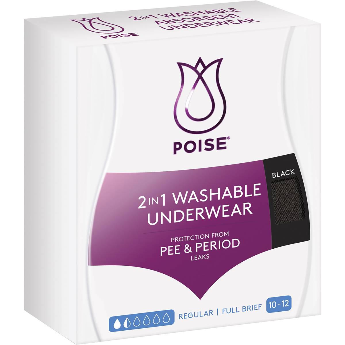 Poise 2-in-1 Period And Incontinence Underwear Black Size 10-12 1 Pack
