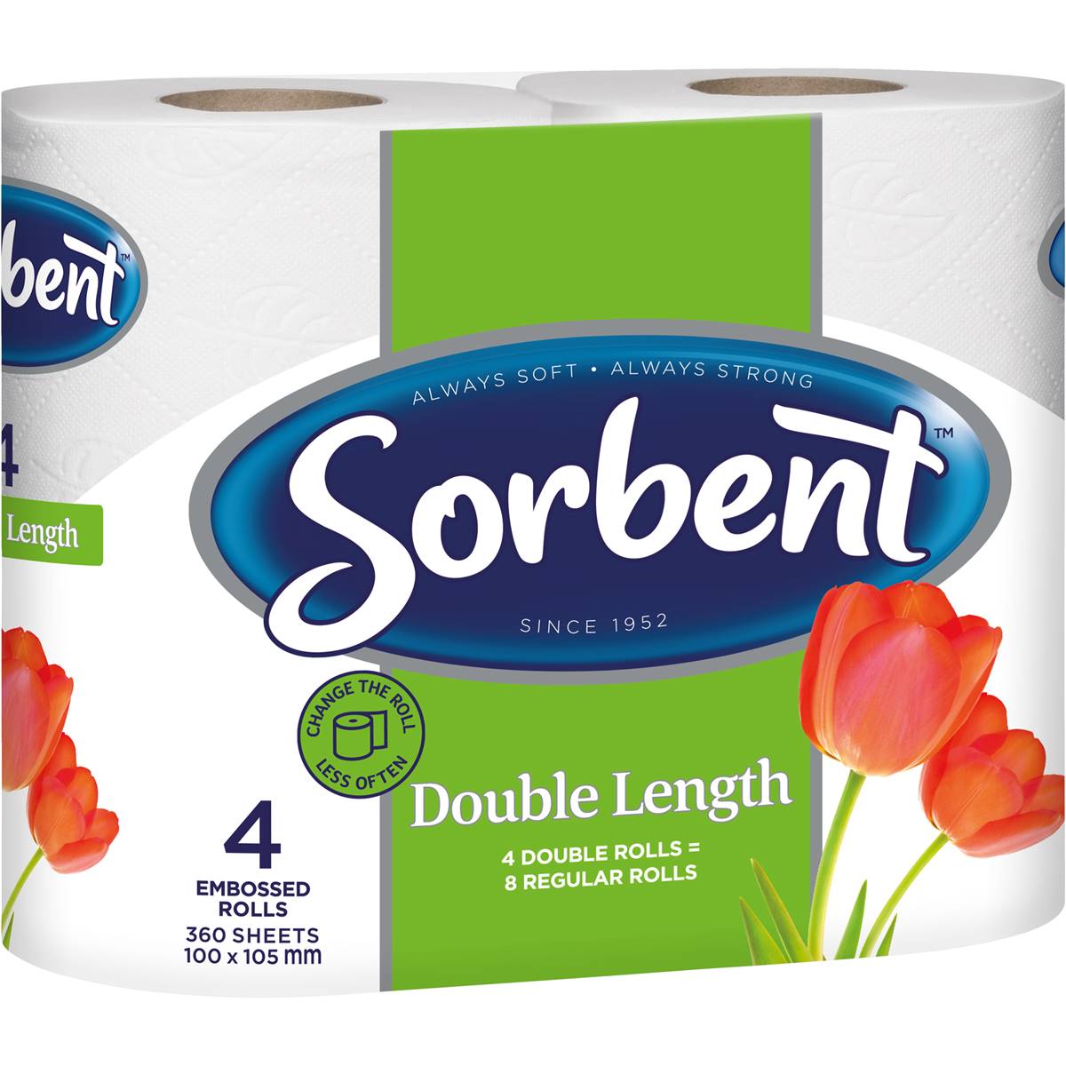 Sorbent Double Length Embossed Toilet Tissue 4 Pack