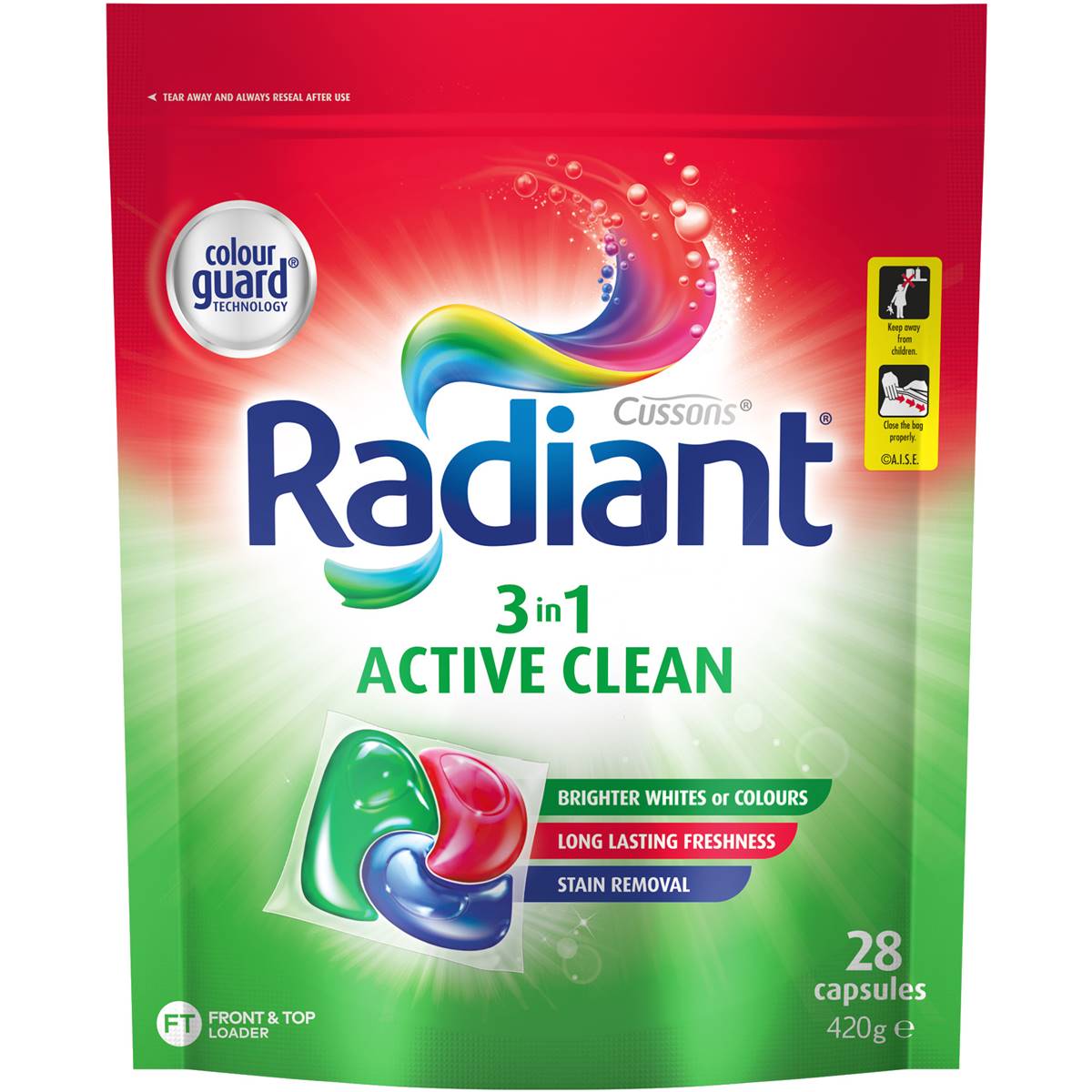 Radiant Active Clean Liquid Laundry Capsules Detergent Washing 49x8.75g