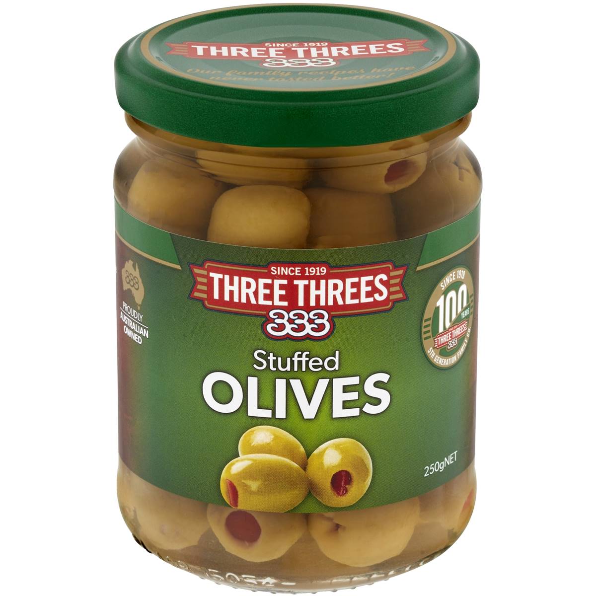 Three Threes Olives Stuffed 250g