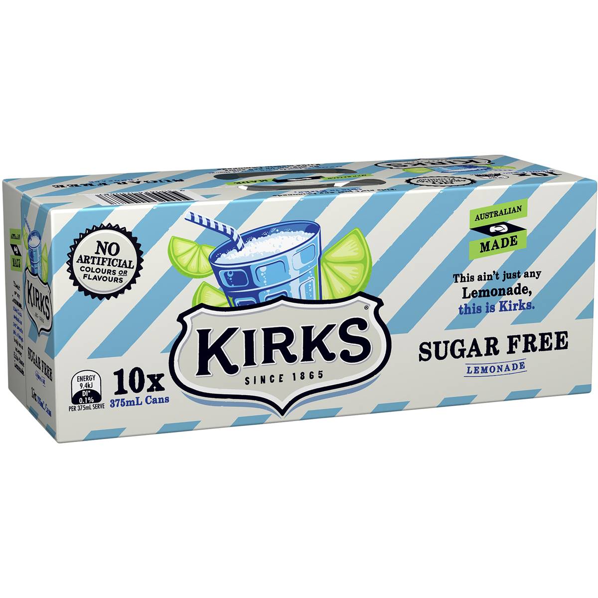 Kirks Sugar Free Lemonade Soft Drink Cans 10x375ml