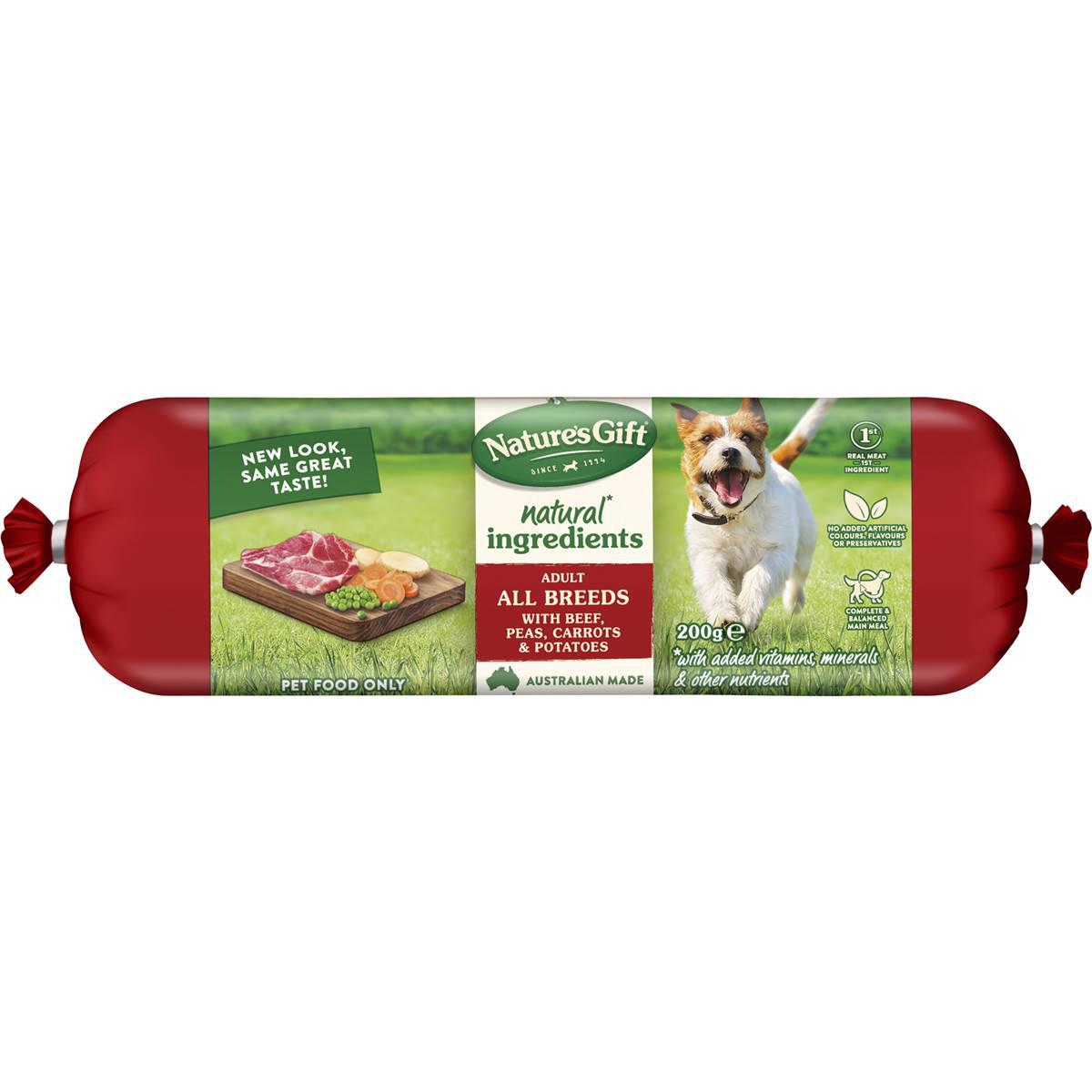 Nature's Gift Adult Chilled Fresh Dog Food Roll With Beef Peas Carrots 200g