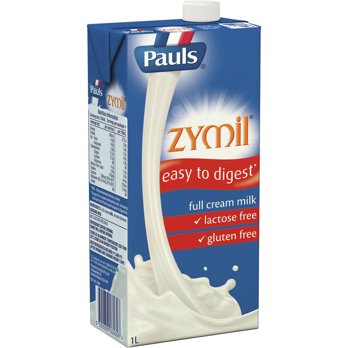 Pauls Zymil Lactose Free Full Cream Long Life Milk 1l