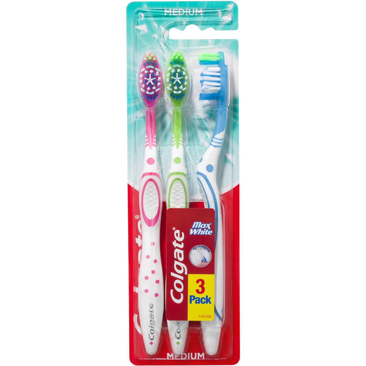 Colgate Max White Medium Bristles Manual Toothbrush Value Pack 3 Pack