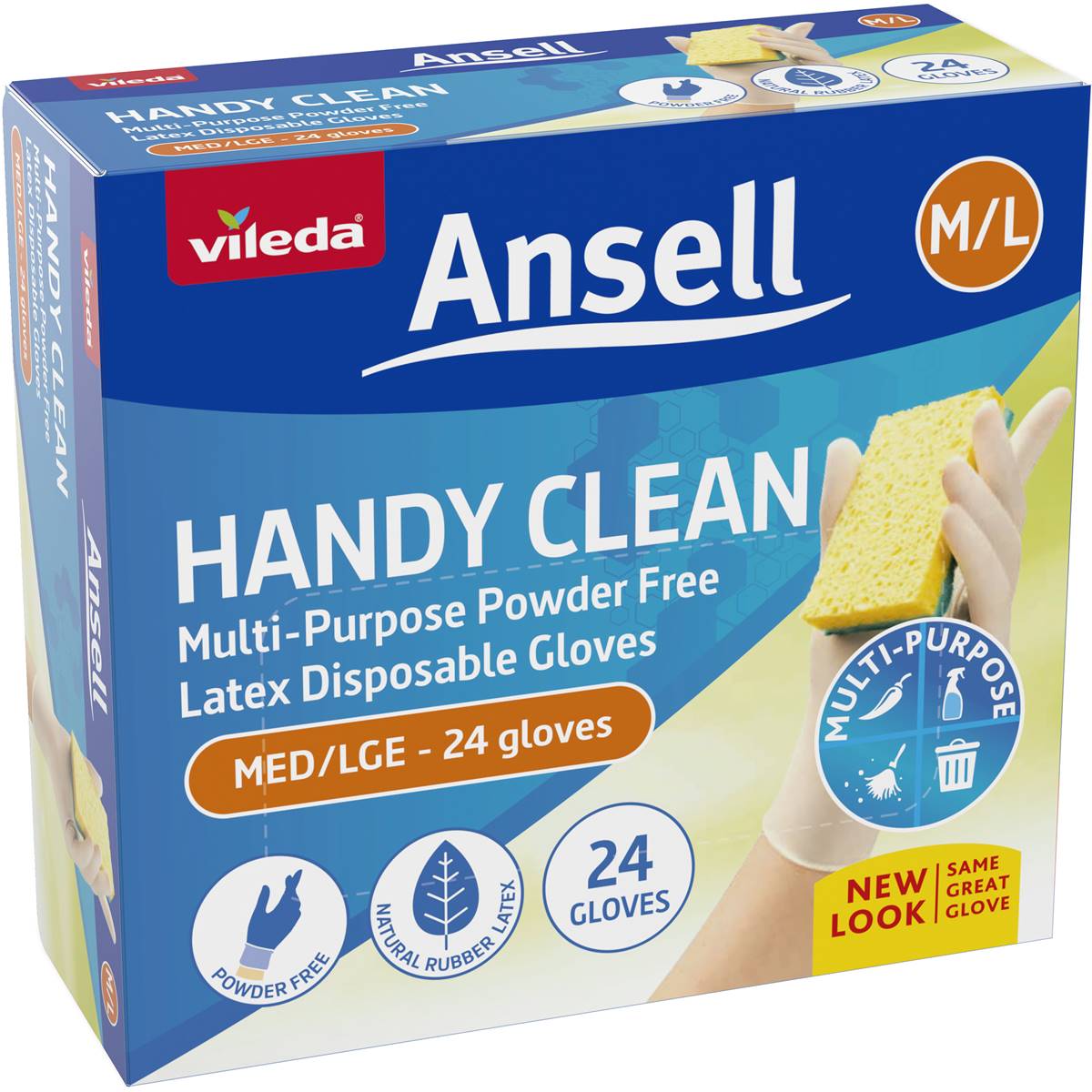 Vileda Ansell Handy Clean Latex Multi-purpose Gloves M/l 24 Pack