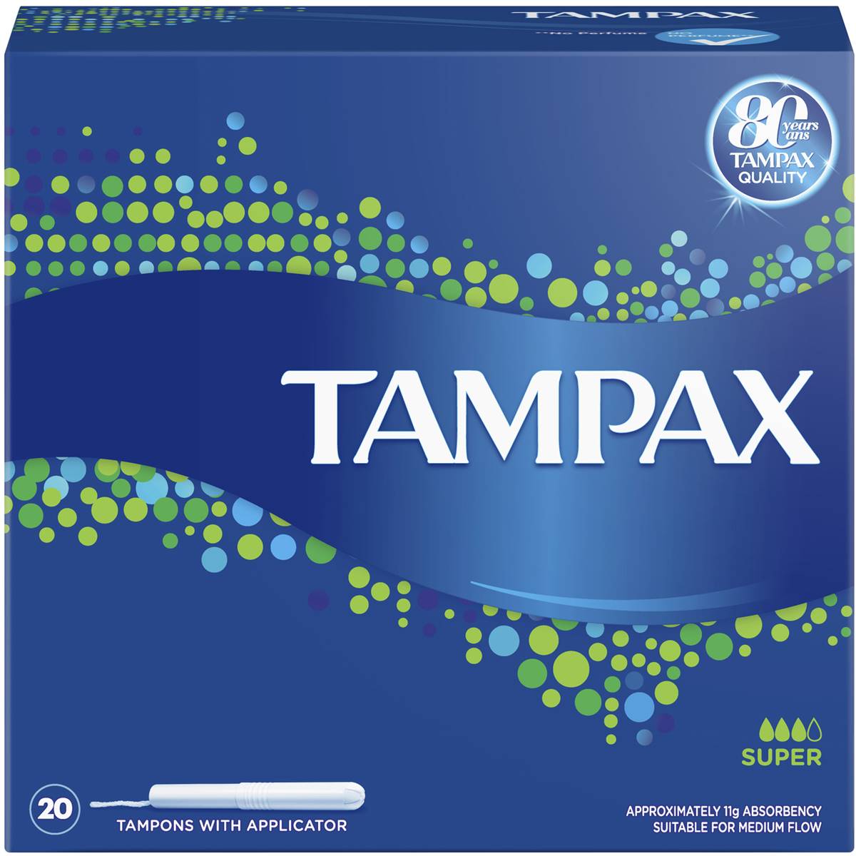 Tampax Super Tampons Medium Flow With Applicator 20 Pack
