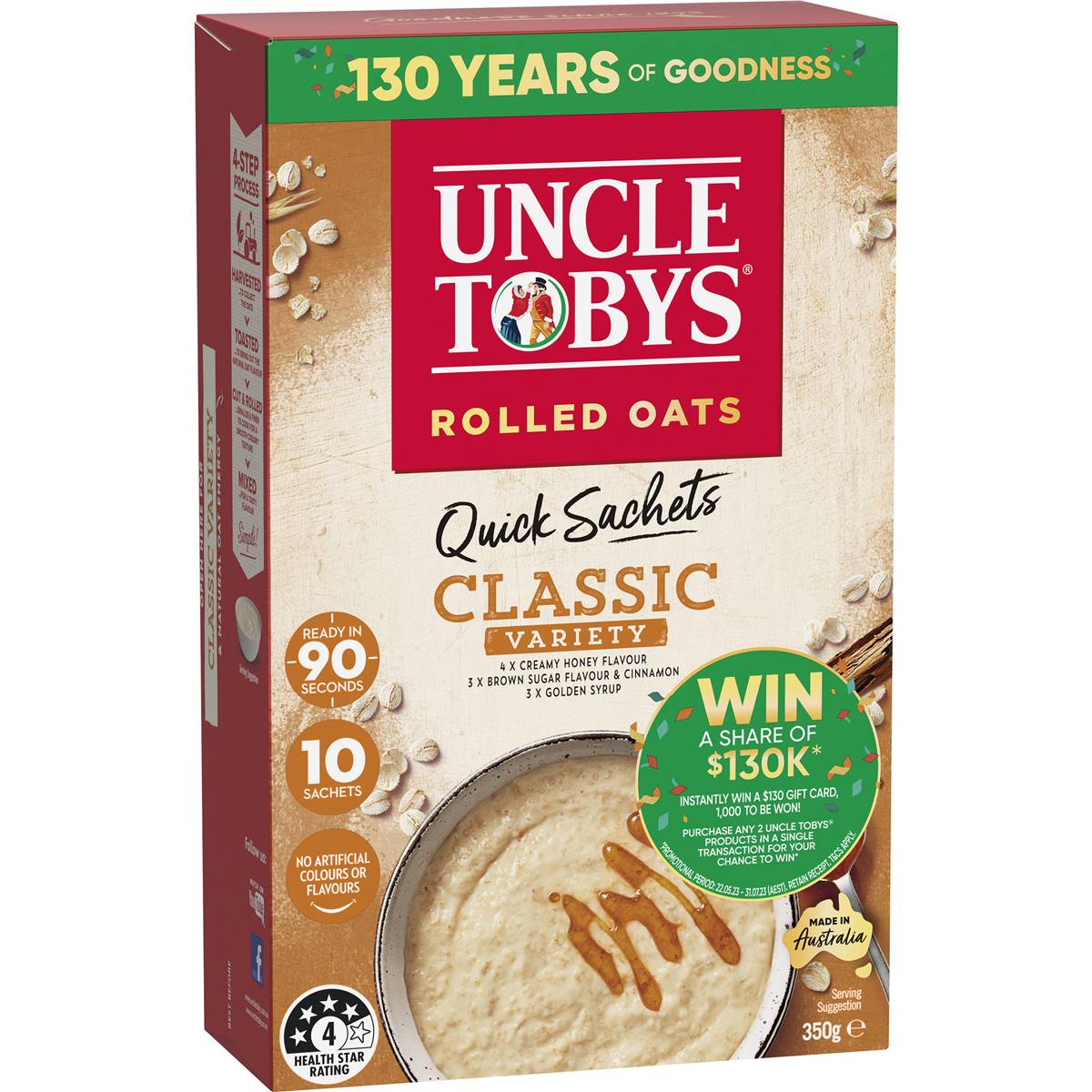 Uncle Tobys Oats Quick Sachets Classic Variety Porridge 10x35g