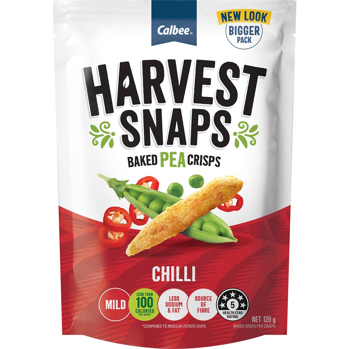 Calbee Harvest Snaps Baked Pea Crisps Chilli 120g
