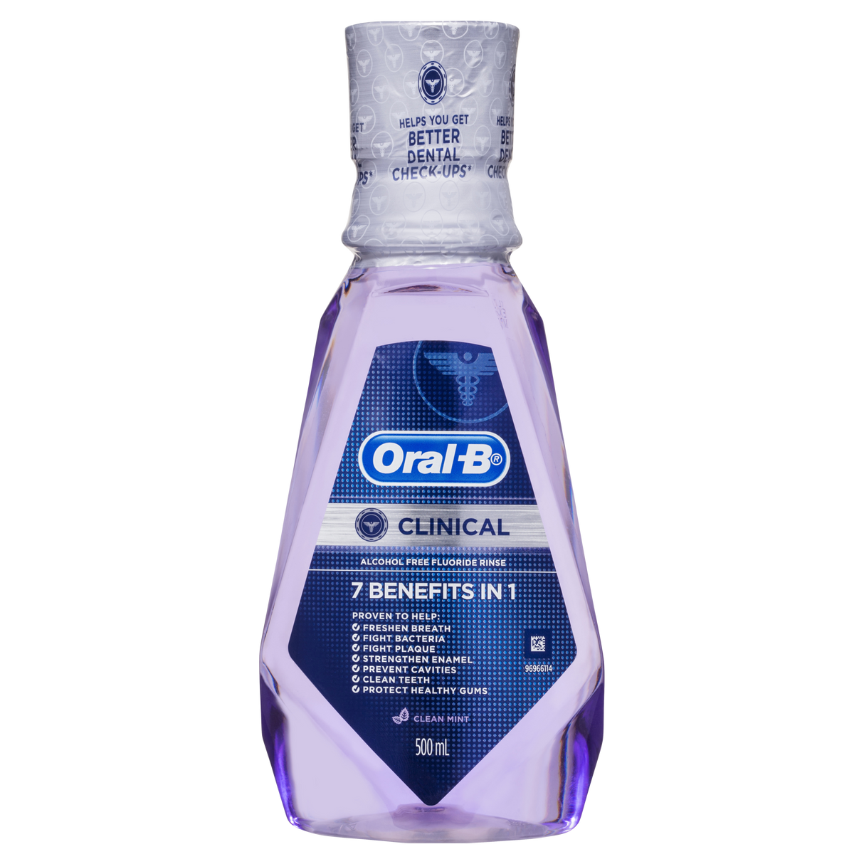 Oral-B Clinical Alcohol Free Flouride Rinse Mouthwash Clean Mint 500ml