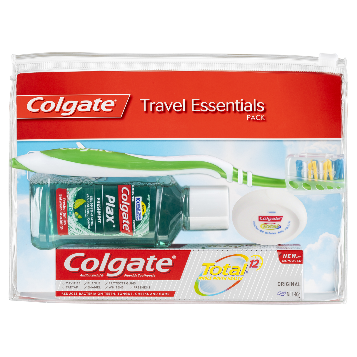 Colgate Travel Essentials Kit Toothbrush Toothpaste Mouthwash and Dental Floss 1 Pack