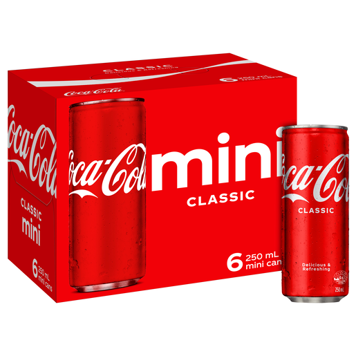 Coca-Cola Classic Soft Drink Multipack Mini Cans 6x250ml