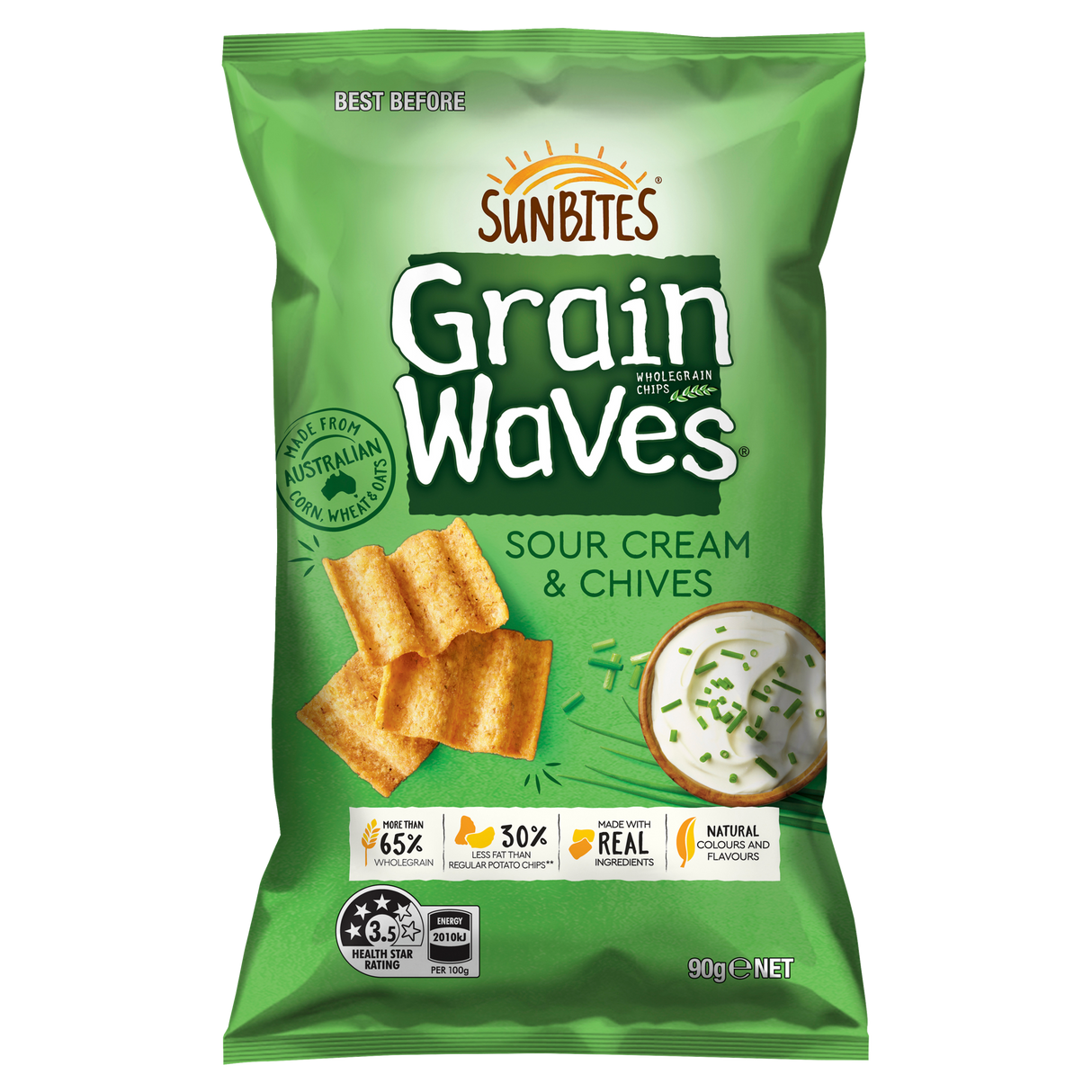 Sunbites Grain Waves Sour Cream & Chives Wholegrain Chips 90g